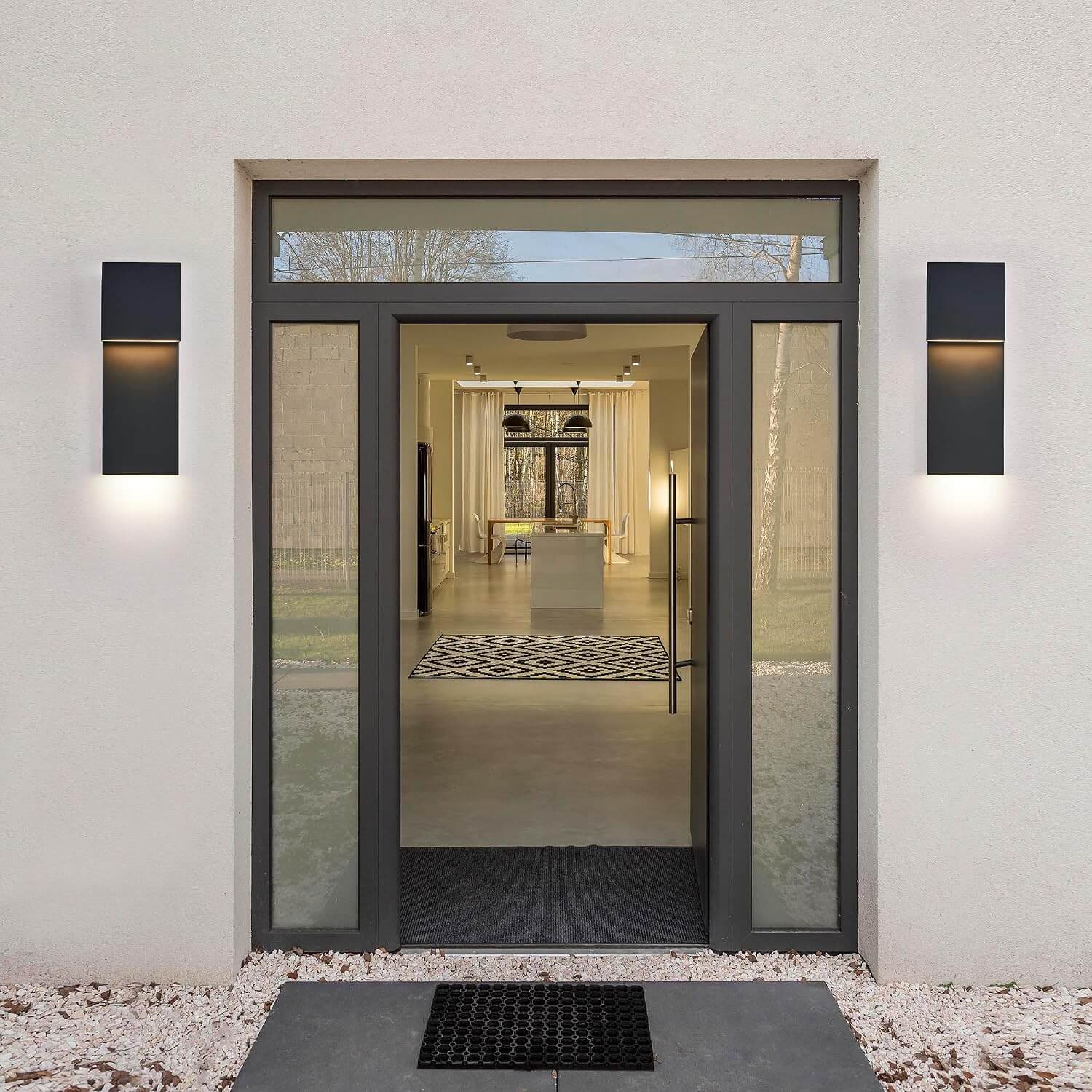 Sleek Modern LED Wall Lights - 2 Pack Waterproof Outdoor/Indoor Fixtures, 17W Warm White Illumination in Textured Black Finish for Your Entryway, Garage, and Patio