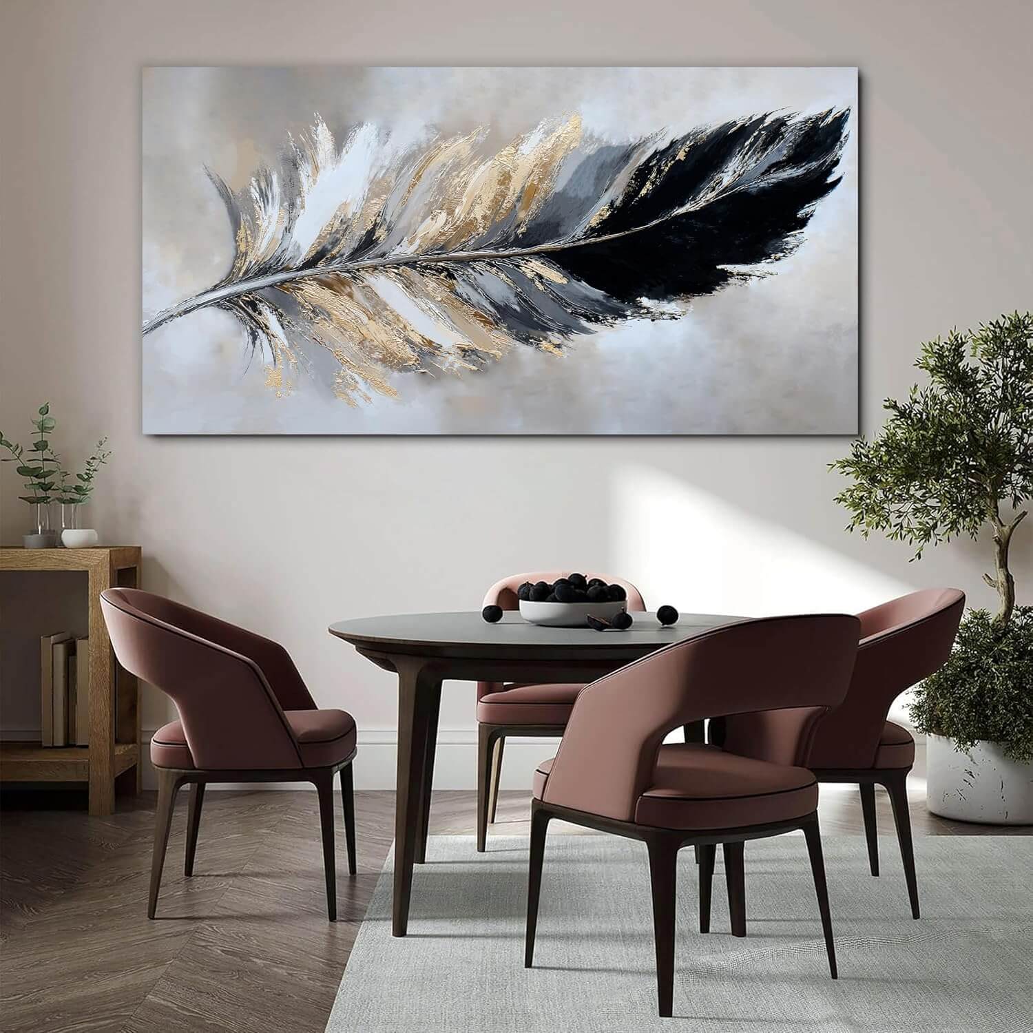 Grey &amp; Gold Abstract Canvas Wall Art | 24x48 Framed