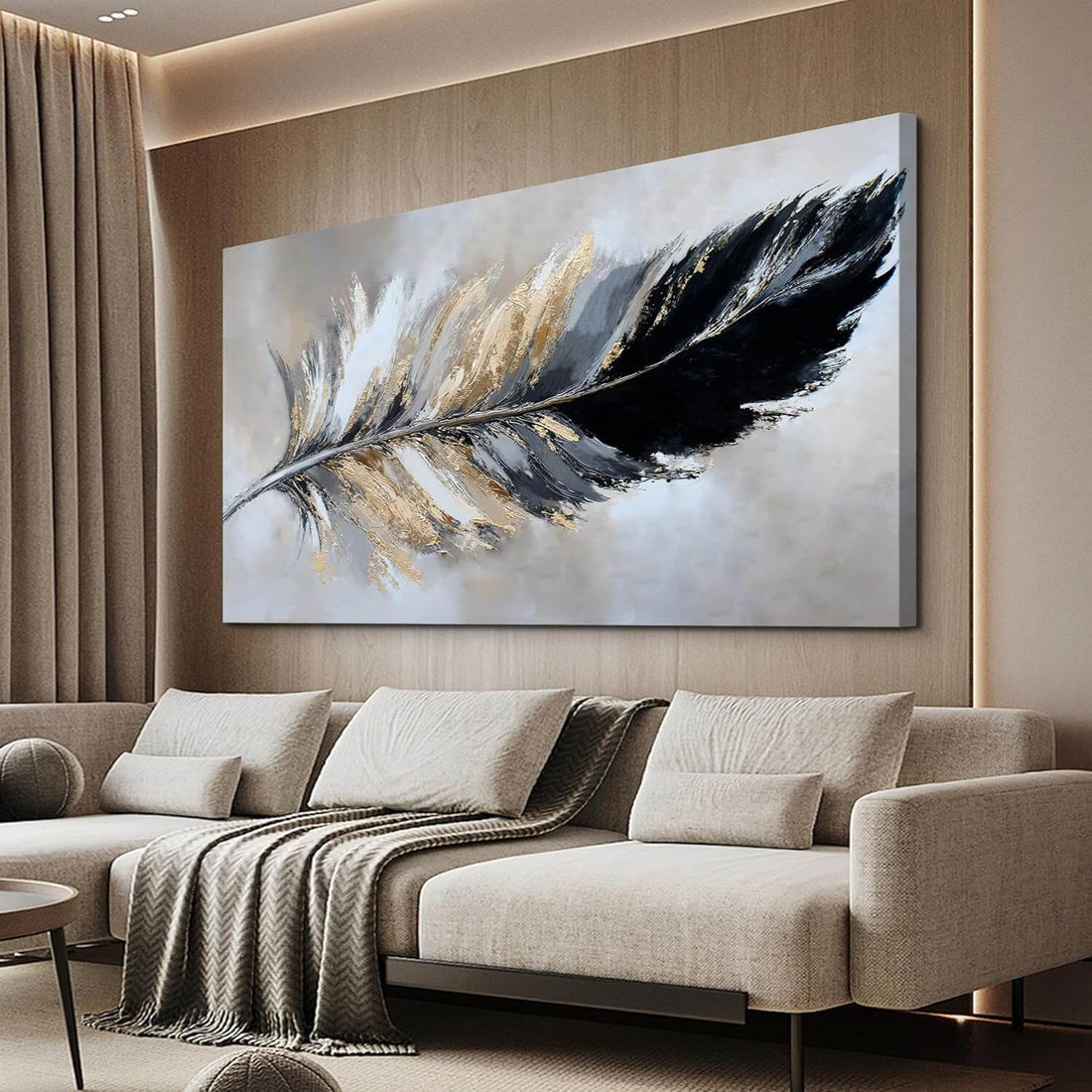 Grey &amp; Gold Abstract Canvas Wall Art | 24x48 Framed