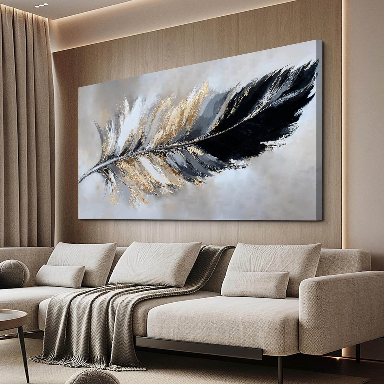 Grey &amp; Gold Abstract Canvas Wall Art | 24x48 Framed