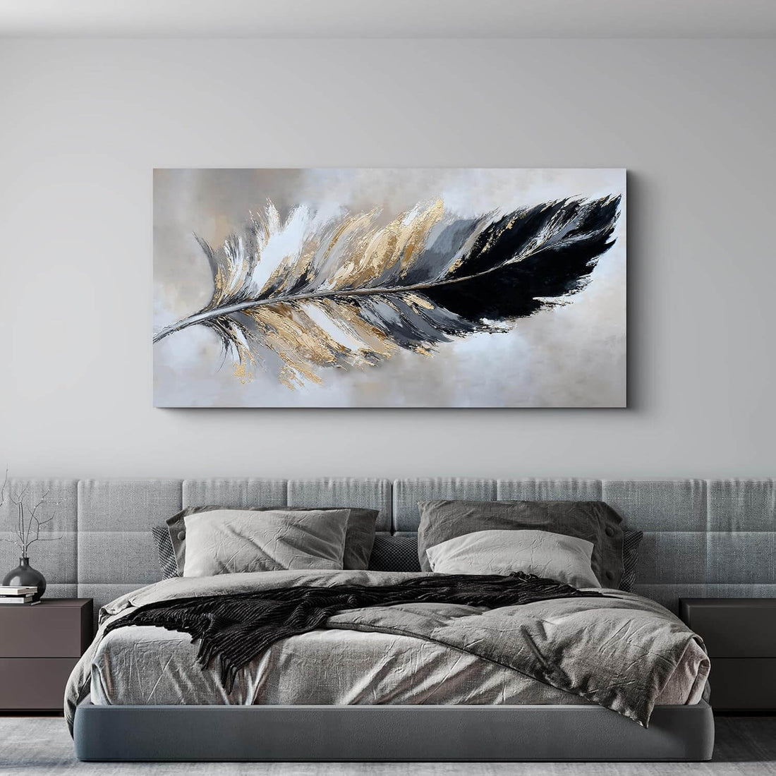 Grey &amp; Gold Abstract Canvas Wall Art | 24x48 Framed