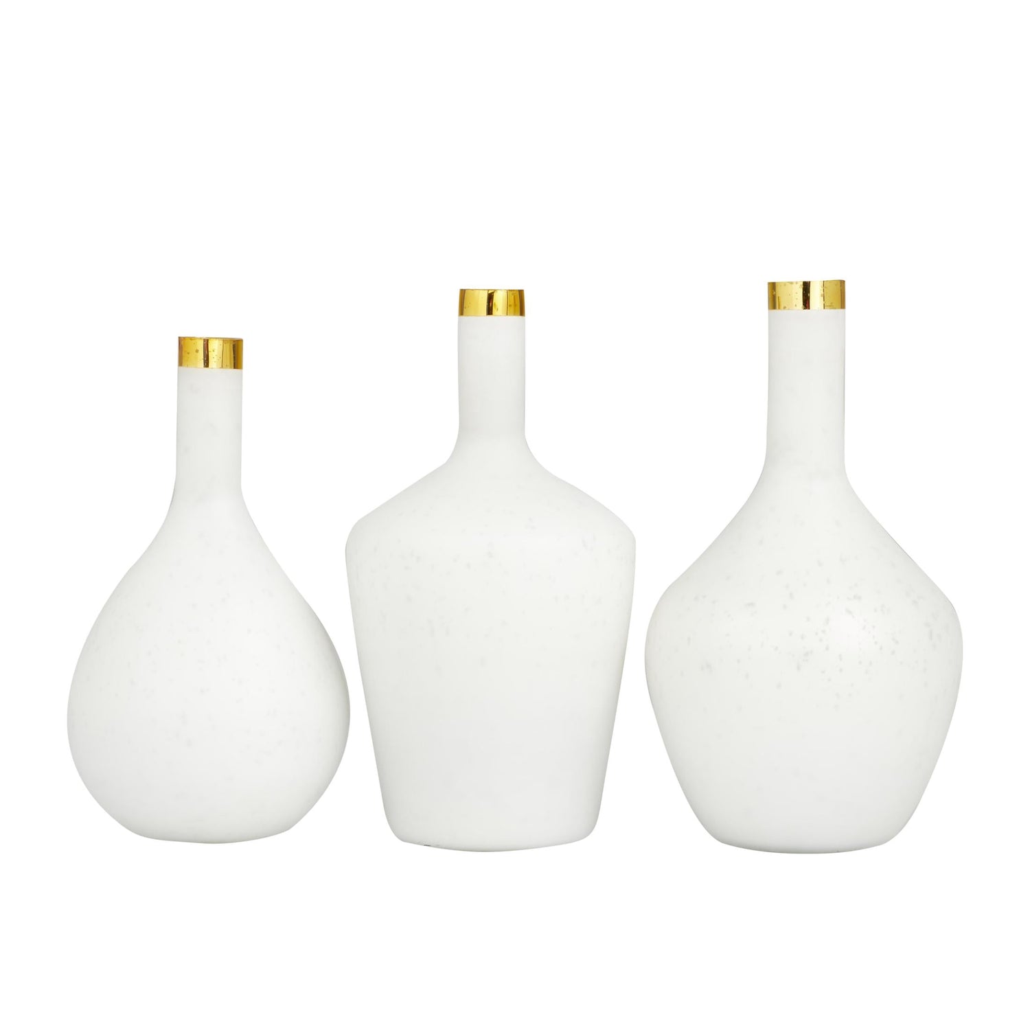 Elegant White Glass Vase Set with Gold Rim - 3 Piece Glam Decor for Your Home