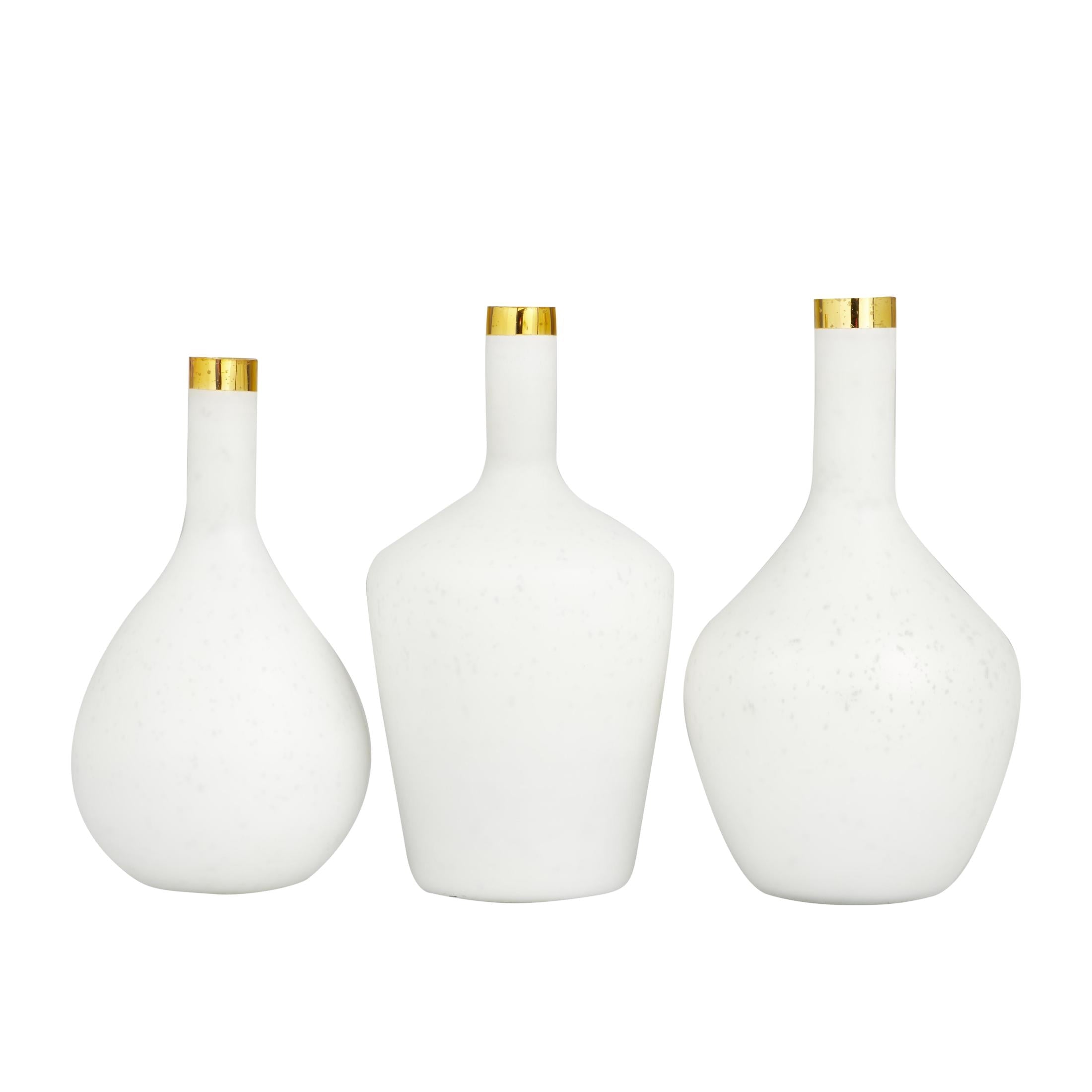 Elegant White Glass Vase Set with Gold Rim - 3 Piece Glam Decor for Your Home