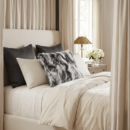 ivory gray faux rabbit fur throw pillow