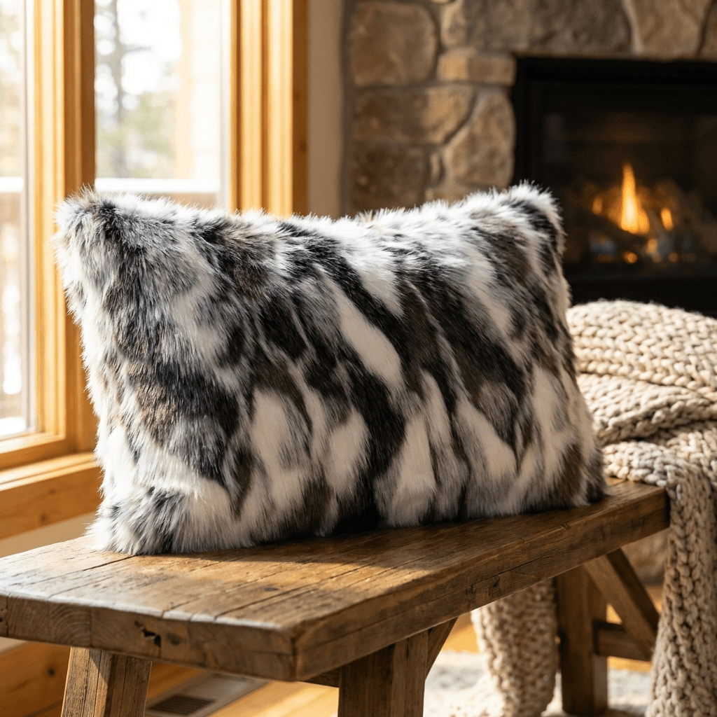 ivory gray faux rabbit fur throw pillow