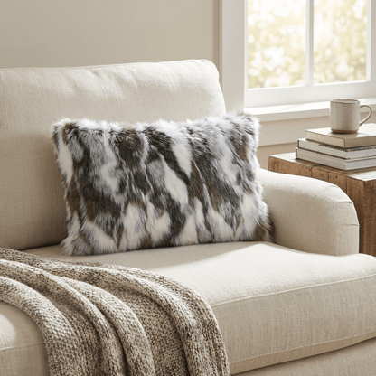 ivory gray faux rabbit fur throw pillow