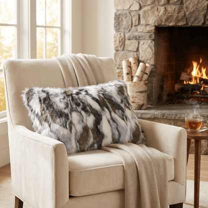ivory gray faux rabbit fur throw pillow