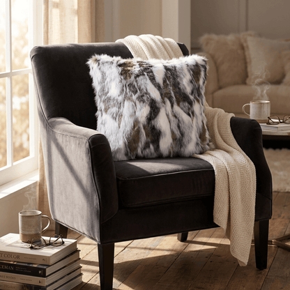 ivory gray faux rabbit fur throw pillow