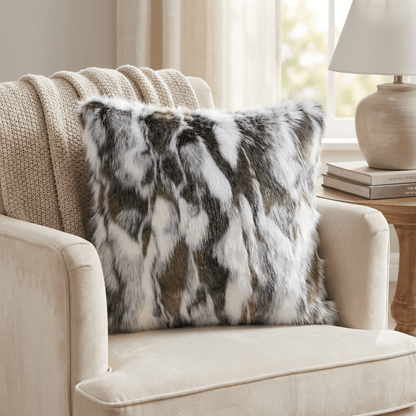 ivory gray faux rabbit fur throw pillow