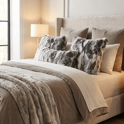 ivory gray faux rabbit fur throw pillow