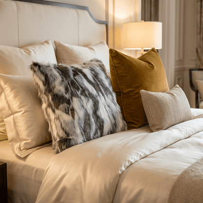 ivory gray faux rabbit fur throw pillow