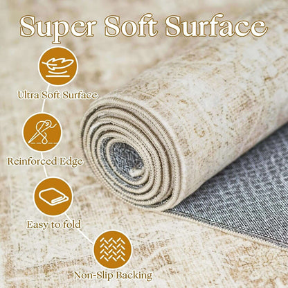 Transform Your Space with Our Elegant 8X10 Washable Beige Vintage Area Rug – Perfect for Living Rooms!
