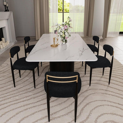 Elevate Your Dining Experience with Our Elegant 7-Piece Faux Marble Dining Set Featuring Boucle Armless Chairs in Chic Black