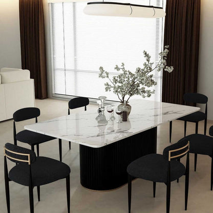 Elevate Your Dining Experience with Our Elegant 7-Piece Faux Marble Dining Set Featuring Boucle Armless Chairs in Chic Black