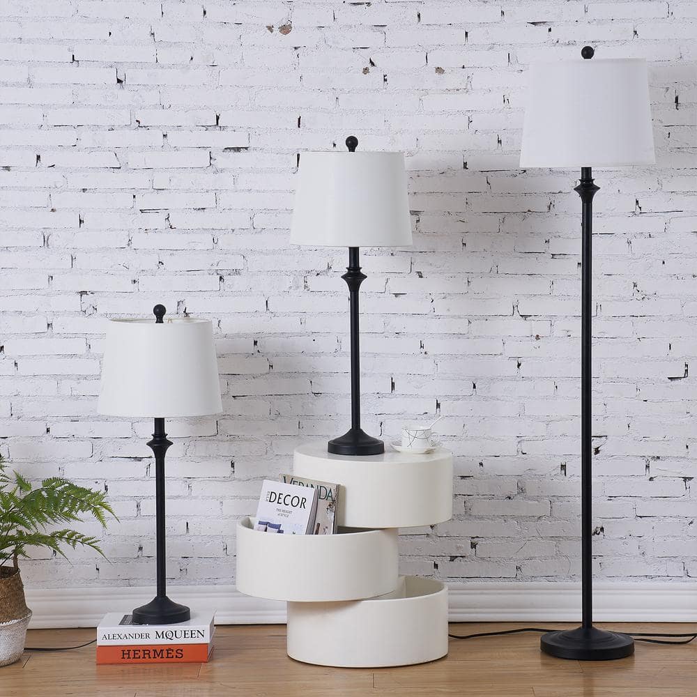 Illuminate Your Space with the 57.5 In. Black 3-Piece Traditional Dimmable Floor and Table Lamp Set - Perfect for Any Room!