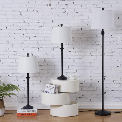 Illuminate Your Space with the 57.5 In. Black 3-Piece Traditional Dimmable Floor and Table Lamp Set - Perfect for Any Room!
