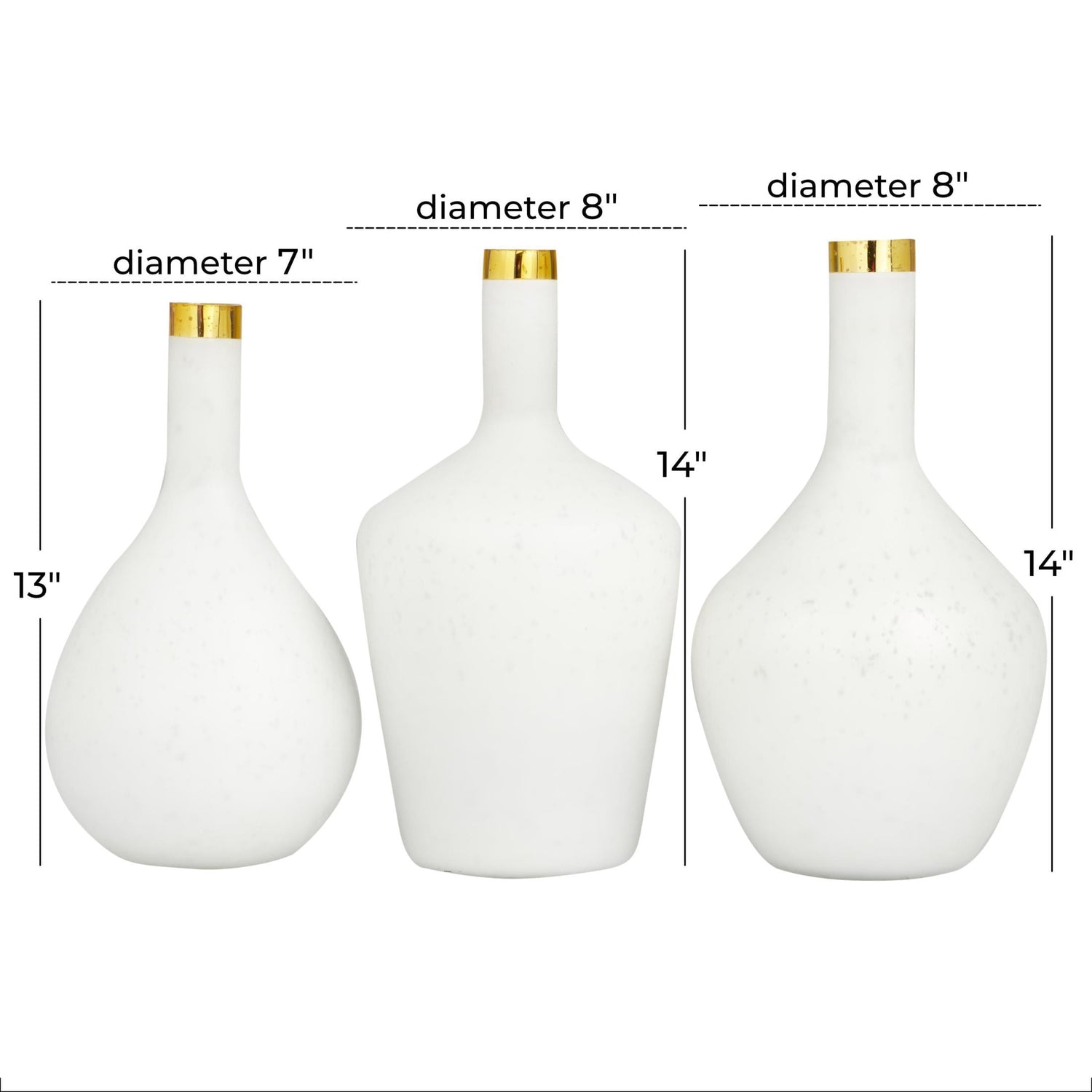 Elegant White Glass Vase Set with Gold Rim - 3 Piece Glam Decor for Your Home