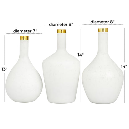 Elegant White Glass Vase Set with Gold Rim - 3 Piece Glam Decor for Your Home