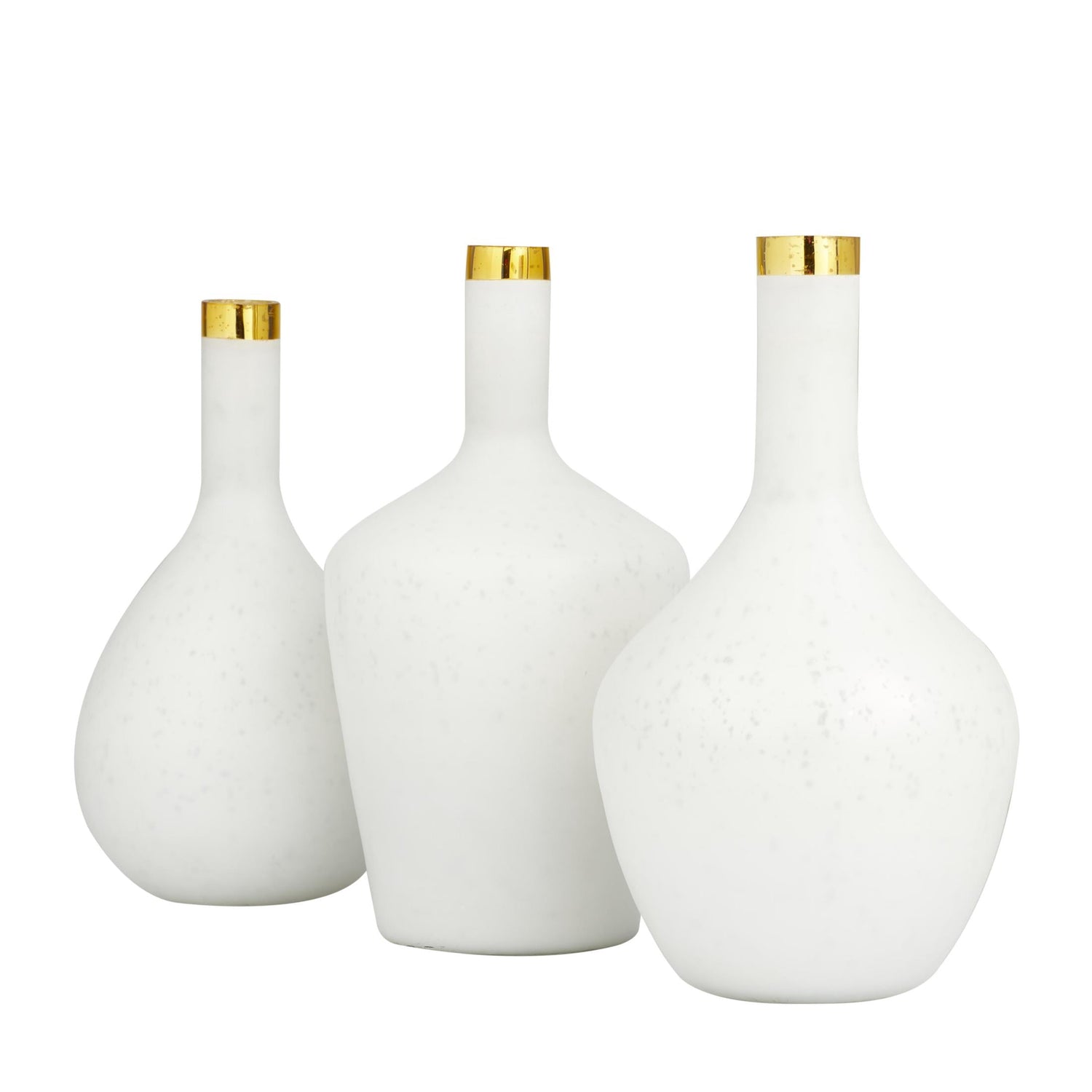Elegant White Glass Vase Set with Gold Rim - 3 Piece Glam Decor for Your Home