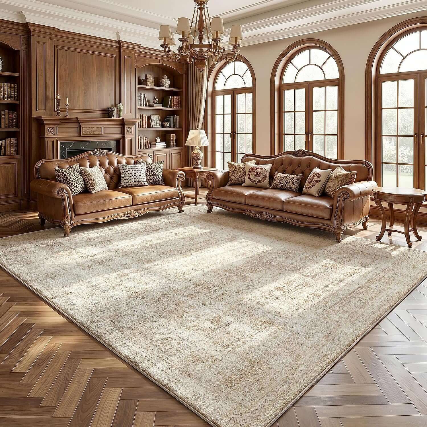 Transform Your Space with Our Elegant 8X10 Washable Beige Vintage Area Rug – Perfect for Living Rooms!