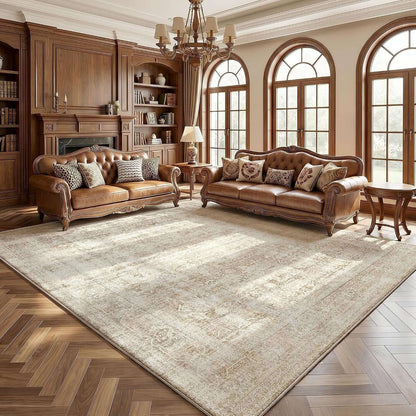 Transform Your Space with Our Elegant 8X10 Washable Beige Vintage Area Rug – Perfect for Living Rooms!