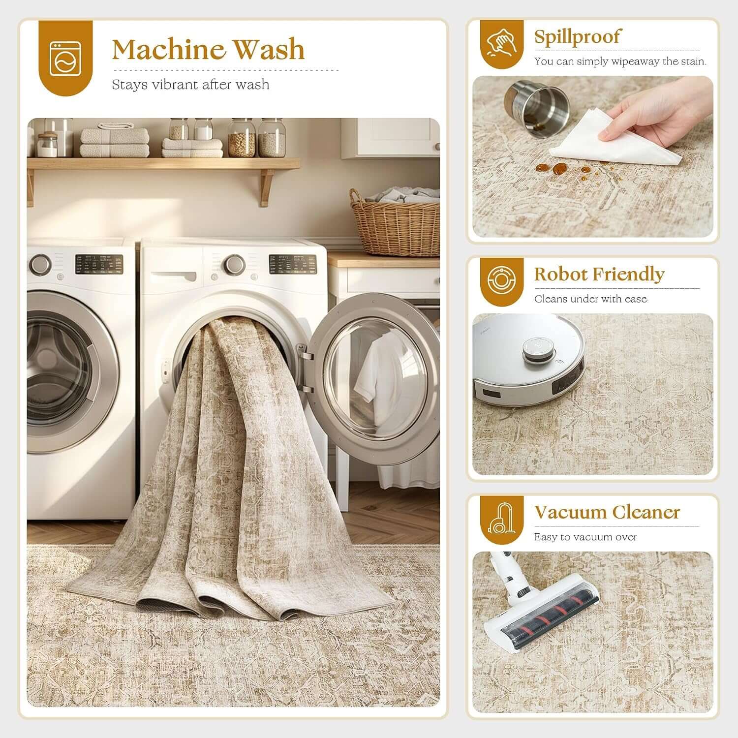 Transform Your Space with Our Elegant 8X10 Washable Beige Vintage Area Rug – Perfect for Living Rooms!