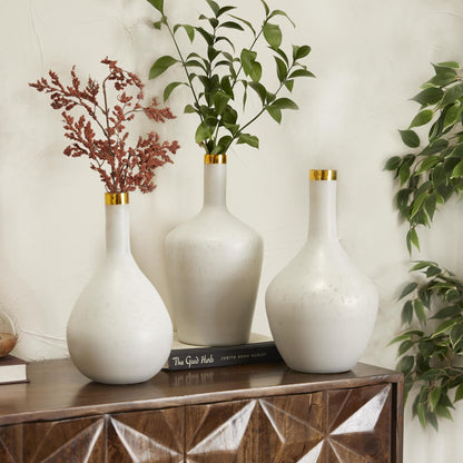 Elegant White Glass Vase Set with Gold Rim - 3 Piece Glam Decor for Your Home