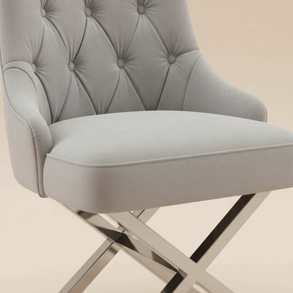 Light Grey Velvet Dining Chairs – Set of 2 with Silver X-Legs