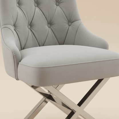Light Grey Velvet Dining Chairs – Set of 2 with Silver X-Legs