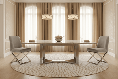 Light Grey Velvet Dining Chairs – Set of 2 with Silver X-Legs