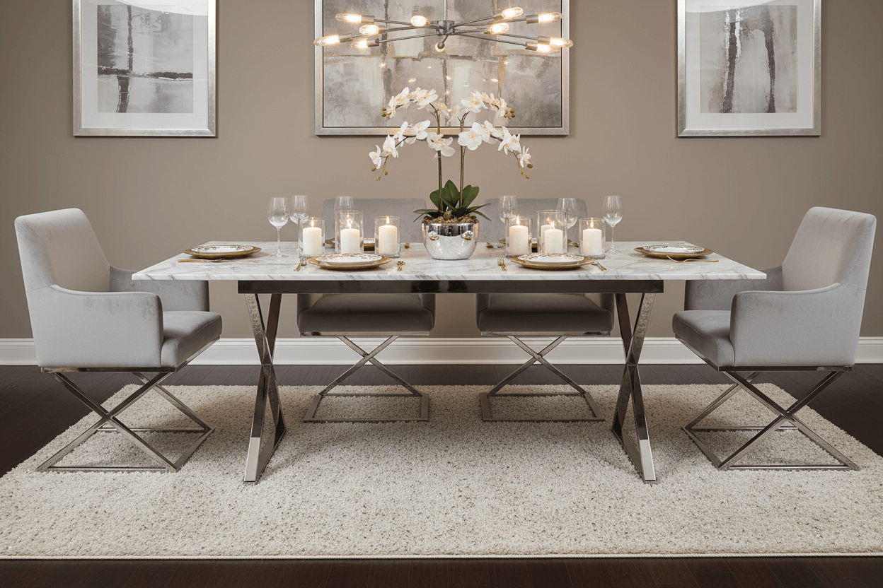 Light Grey Velvet Dining Chairs – Set of 2 with Silver X-Legs