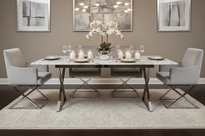 Light Grey Velvet Dining Chairs – Set of 2 with Silver X-Legs