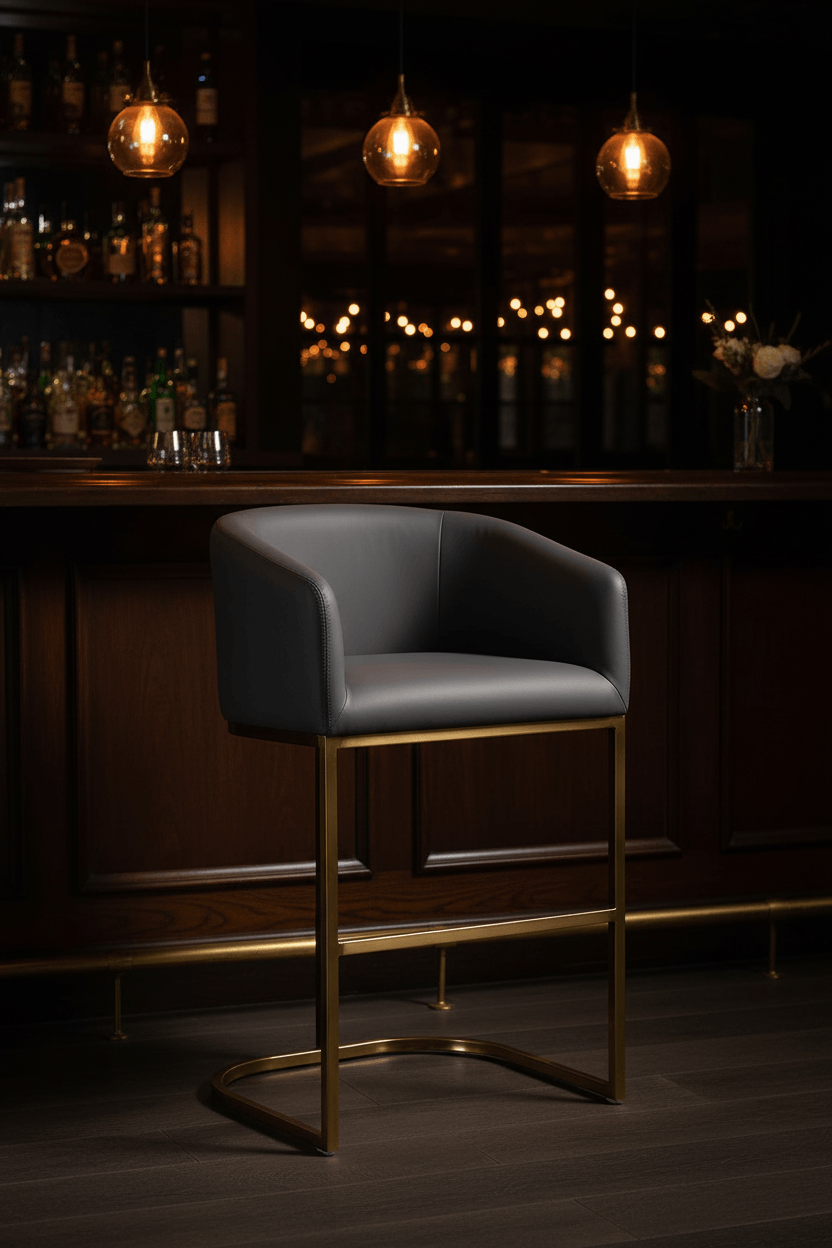 Louvre Counter Height Bar Stools Set of 3 — Vegan Leather &amp; Gold Steel