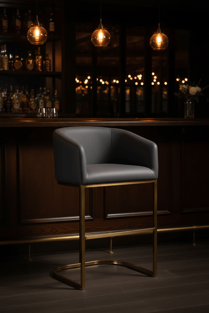 Louvre Counter Height Bar Stools Set of 3 — Vegan Leather &amp; Gold Steel