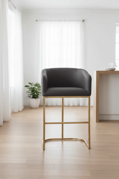Louvre Counter Height Bar Stools Set of 3 — Vegan Leather &amp; Gold Steel