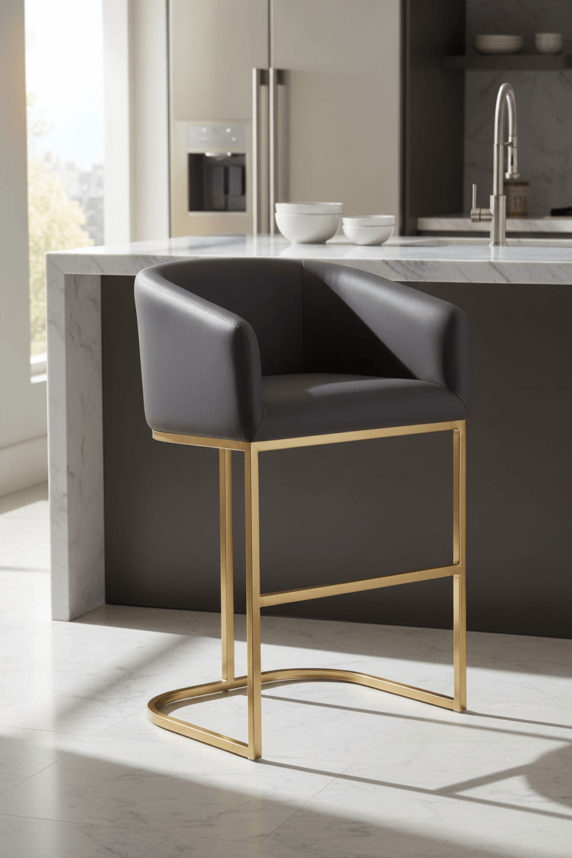 Louvre Counter Height Bar Stools Set of 3 — Vegan Leather &amp; Gold Steel