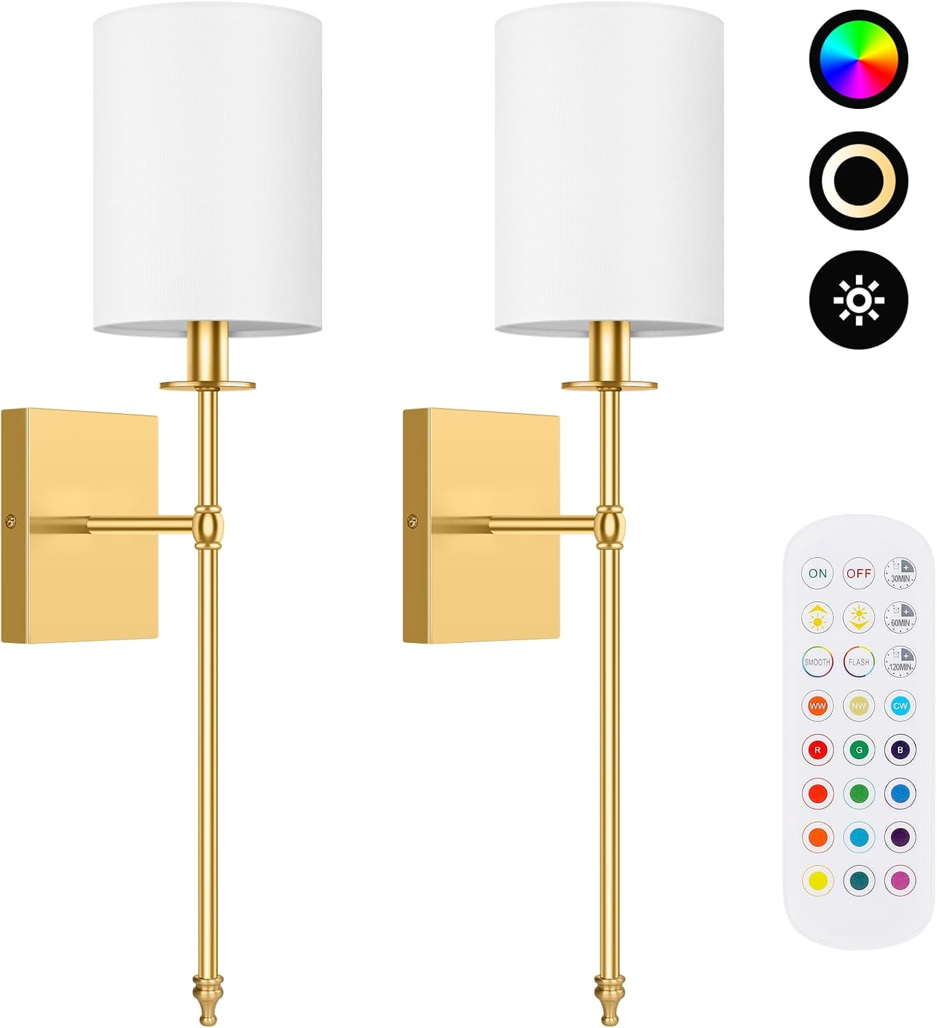 Illuminate Your Space with the Rechargeable 24.5" Wireless Wall Sconces - Set of 2 with Remote Control & Dimmable LED Lights