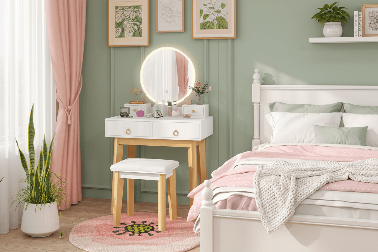 White Makeup Vanity Desk
